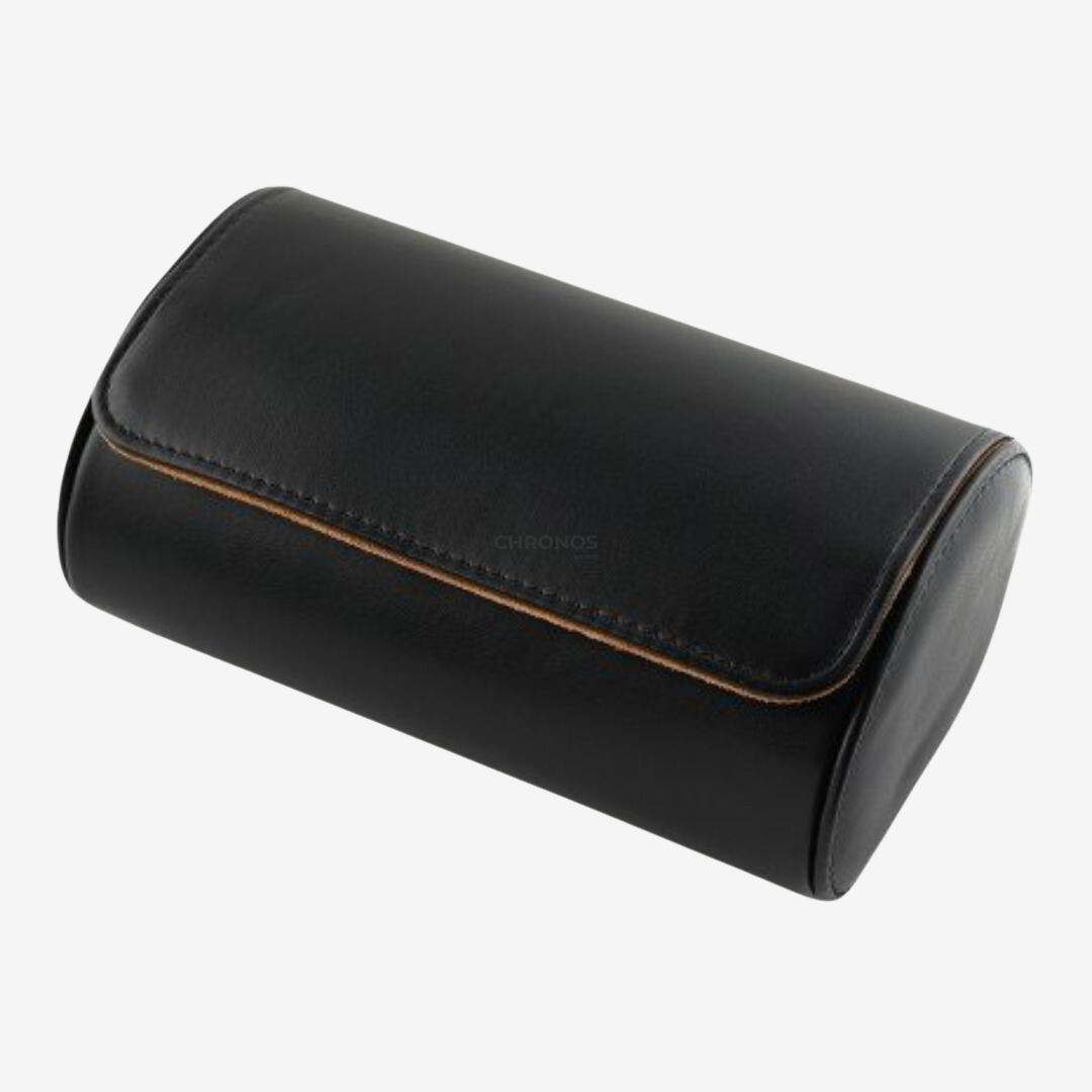 Watch Roll Double – Black Leather Watch Case - Watch Roll