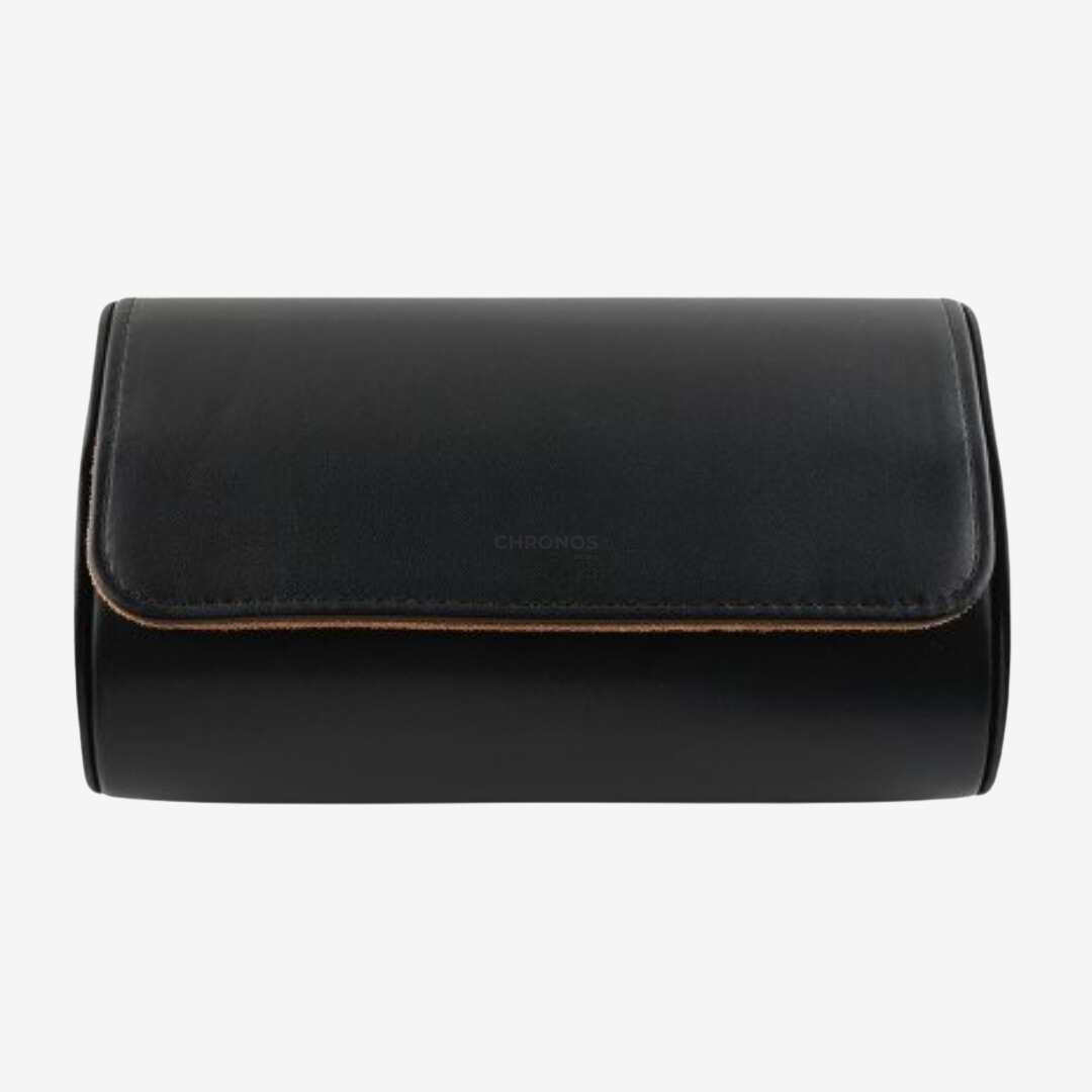 Watch Roll Double – Black Leather Watch Case - Watch Roll