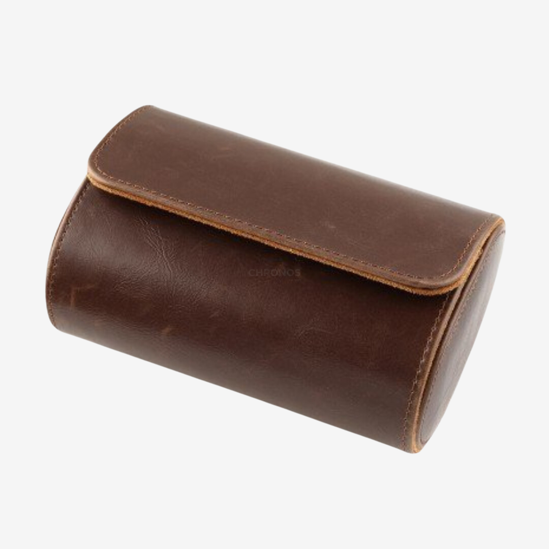 Watch Roll Double – Brown Leather Watch Case - Watch Roll