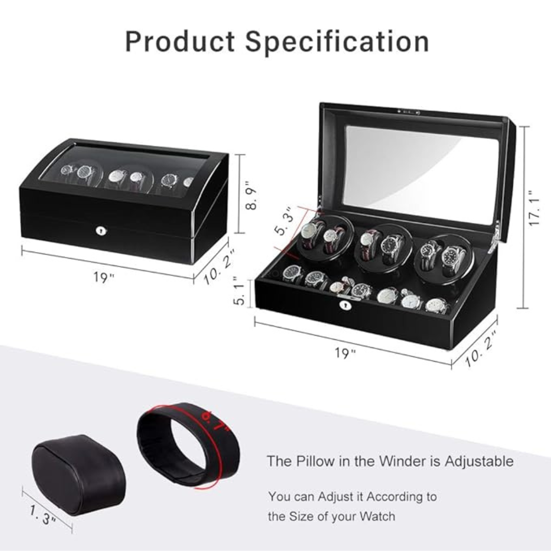 Watch Winder - Luxury Piano 6 Slots Black