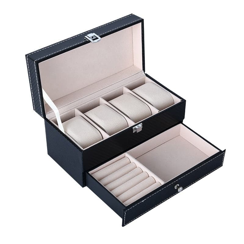 Watch Box - Black with Drawer - 4 Slots